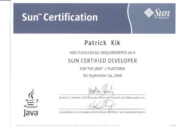 Sun Certified Java Developer Certificate