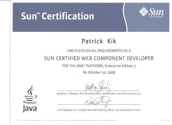 Sun Certified Web Components Developer Certificate
